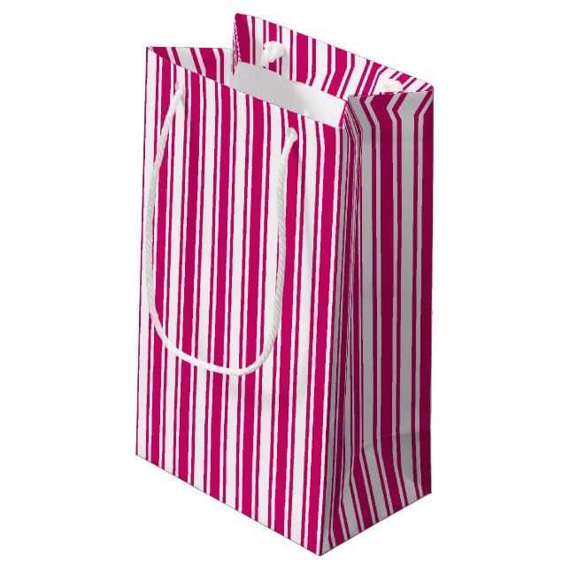 Cerise and white candy stripes small gift bag (Back Angled)
