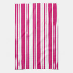 Cerise and white candy stripes tea towel
