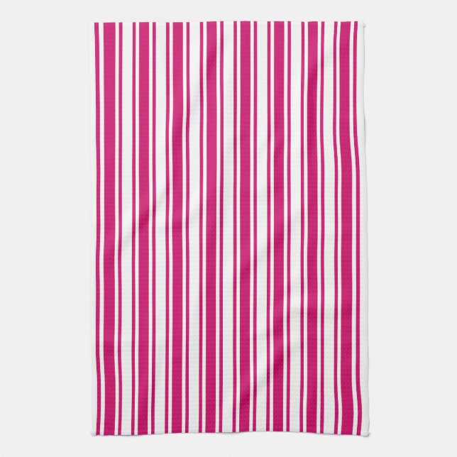 Cerise and white candy stripes tea towel (Vertical)