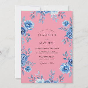 Cerise Cobalt Foliage Eucalyptus Wedding Invitation