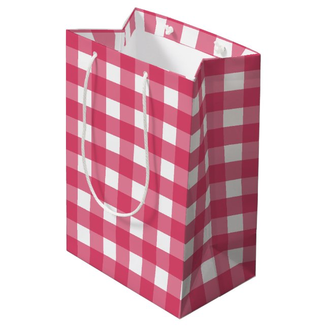 Cerise gingham medium gift bag (Back Angled)