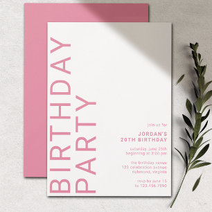 Cerise Hot Pink   Modern Girly Any Age Birthday Invitation