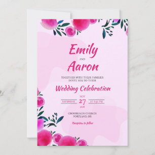 Cerise Peony Romantic Floral Watercolor Wedding Invitation