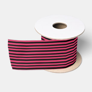 Cerise Pink and Black Stripes Satin Ribbon