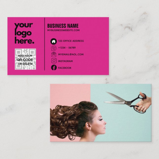 Cerise Pink Business Card Logo design Template (Front/Back)