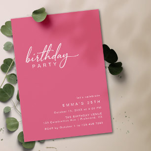 Cerise Pink Simple Modern Typography Birthday Invitation