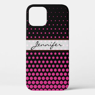 Cerise Polka Dot Elegant Modern Black iPhone 12 Pro Case
