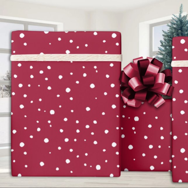 Cerise Red White Falling Snow Holiday Wrapping Paper (Creator Uploaded)