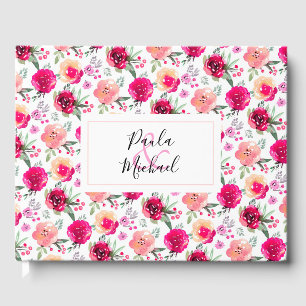 Cerise Watercolor Floral Guest Book