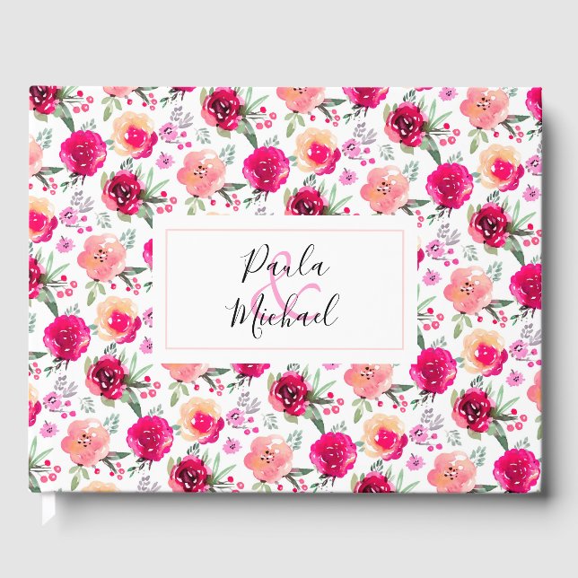 Cerise Watercolor Floral Guest Book (Front)