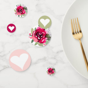Cerise Watercolor Floral & Hearts Confetti