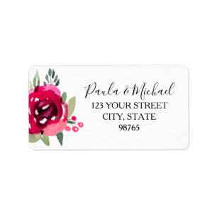 Cerise Watercolor Floral Return Address Labels