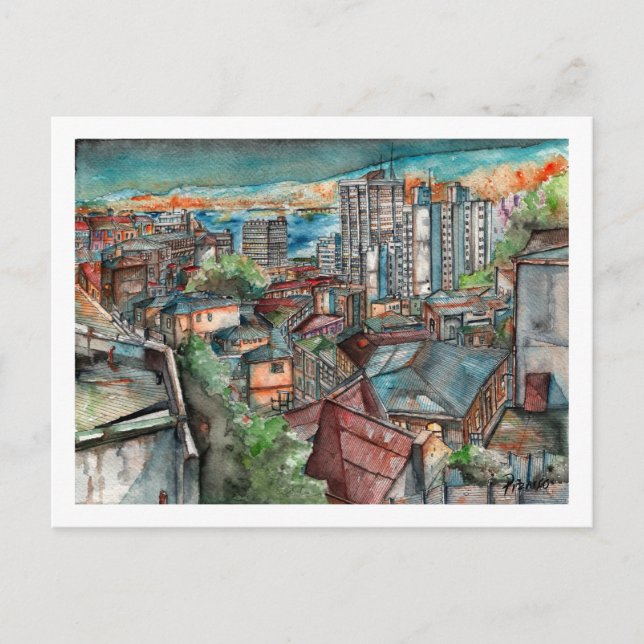 Cerro Concepción at night (Aquarela). Postcard (Front)