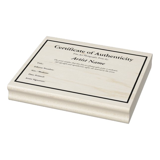 Certificate Authenticity for Photography Template Rubber Stamp (Stamp)
