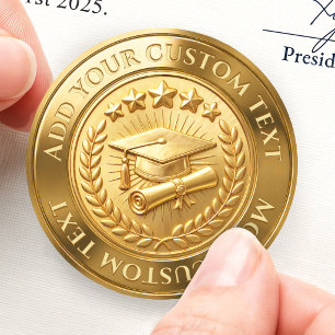 Certificate Diploma Custom Realistic 3D Foil Gold Classic Round Sticker