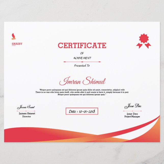 Certificate Of Achievement (Front)