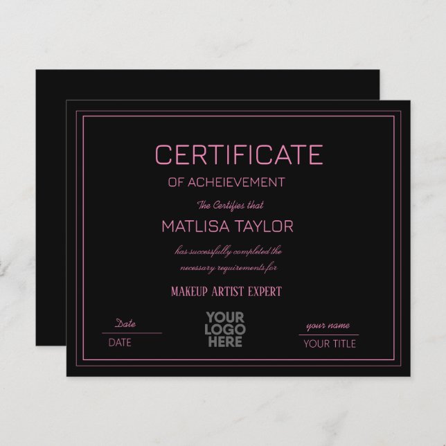 Certificate Of Achievement of Completion Award  (Front/Back)