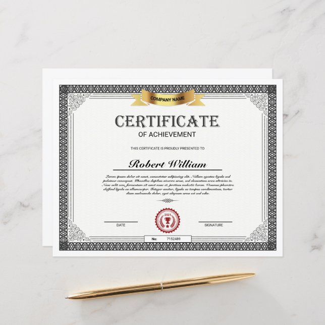 Certificate of Achievement Template – Customisable (Front/Back In Situ)