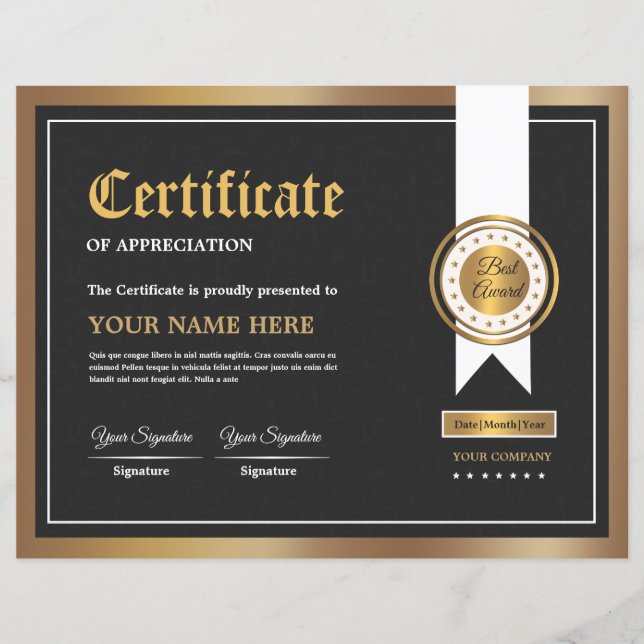 Certificate Of Appreciation (Front)