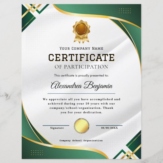 Certificate of Appreciation (Front)