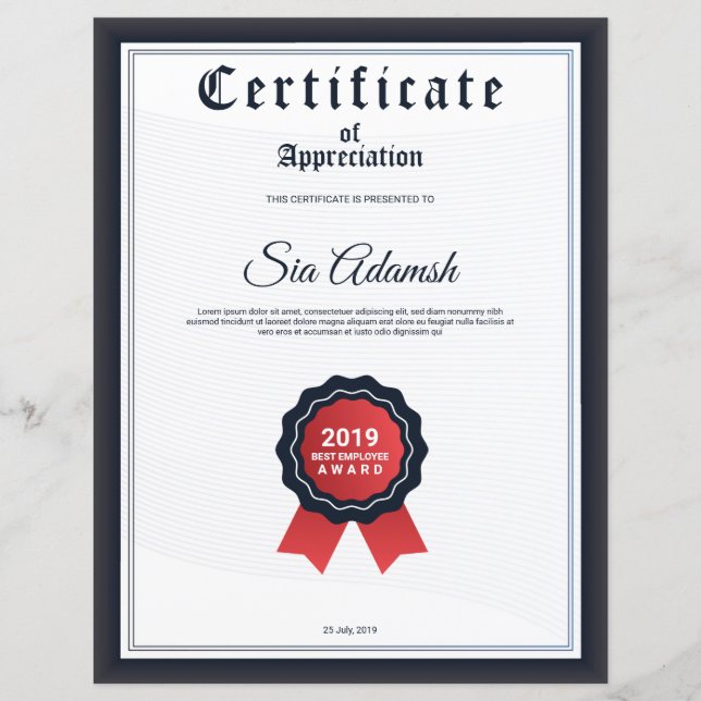 Certificate Of Appreciation (Front)