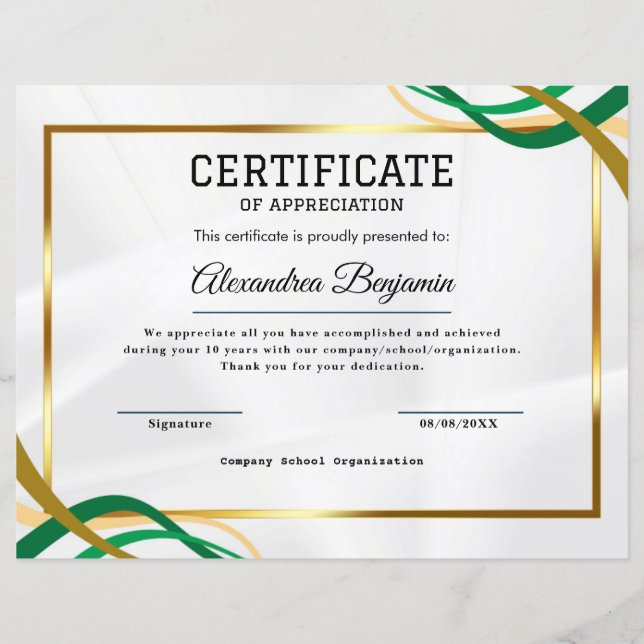 Certificate of appreciation (Front)