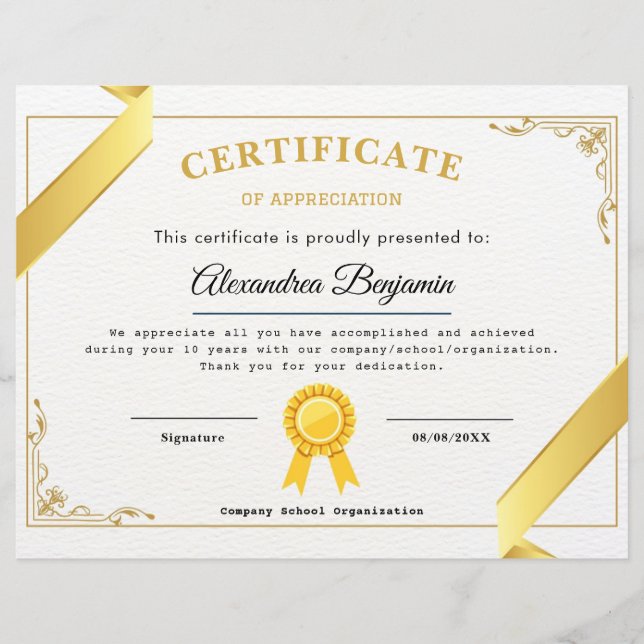 certificate of appreciation (Front)