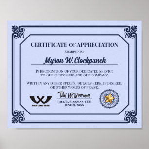 Certificate of appreciation employee volunteer pos poster