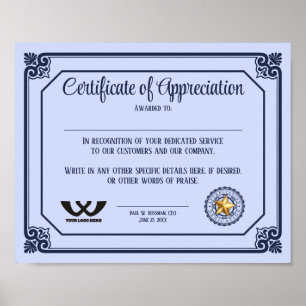 Certificate of appreciation employee volunteer poster