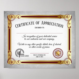 Certificate of appreciation employee volunteer poster