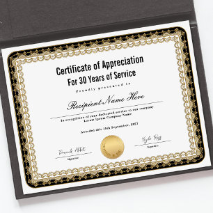 Certificate of Appreciation for Years of Service