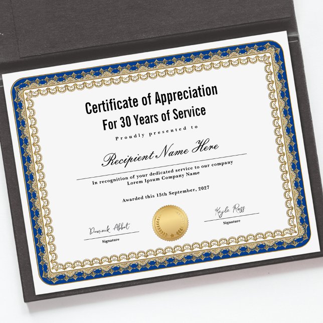 Certificate of Appreciation for Years of Service (Certificate of Appreciation for Years of Service)