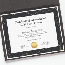 Certificate of Appreciation for Years of Service