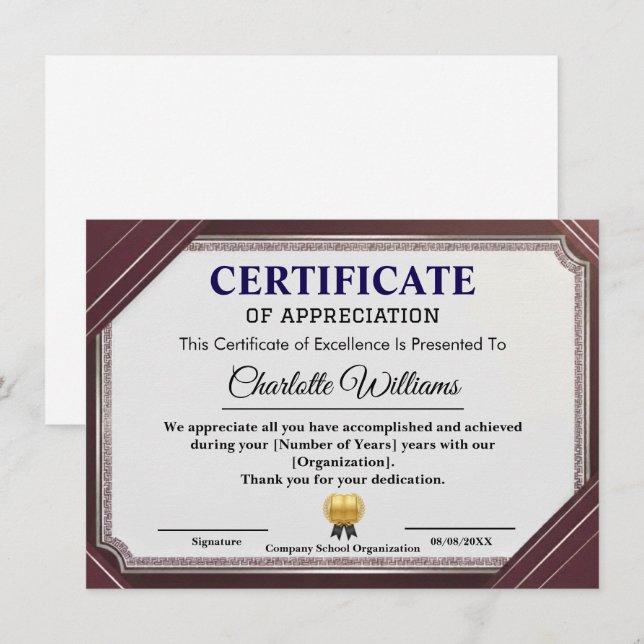 Certificate of Appreciation Professional Elegant (Front/Back)