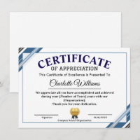 Certificate of Appreciation – Professional Recogni
