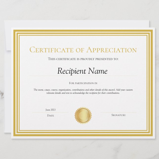 Certificate of Appreciation Template (Front)