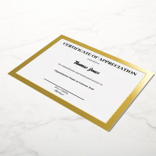 Certificate of Appreciation White Gold Foil Award