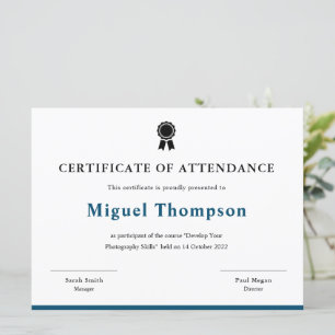 Certificate of attendance formal participant  card