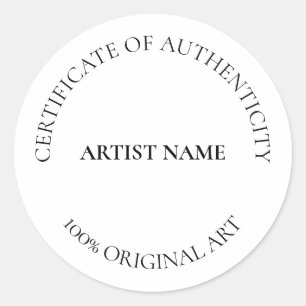 Certificate of Authenticity Art Customisable  Classic Round Sticker