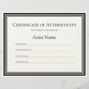 Certificate of Authenticity Art Letter Paper Custom Letterhead