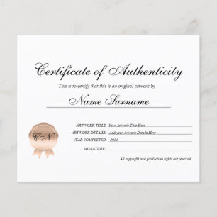 Certificate of Authenticity Artwork by
