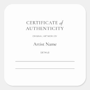 Certificate of Authenticity for Art Sticker