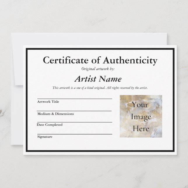 Certificate of Authenticity for Art with Photo Invitation (Front)