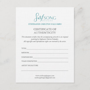 Certificate of Authenticity For Artwork Invitation