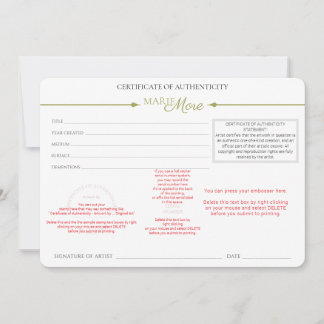 Certificate of Authenticity Invitation