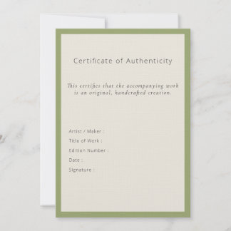 Certificate Of Authenticity Sage Border Large Card