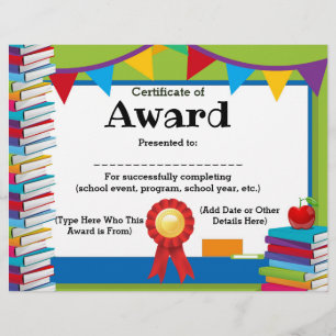 Certificate of Award Customisable Kids 8.5x11