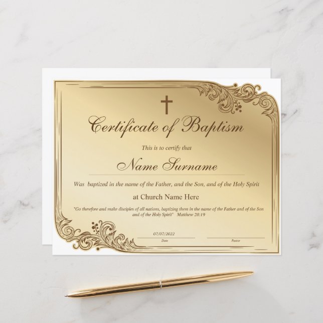 Certificate of Baptism, Baby Dedication (Front/Back In Situ)