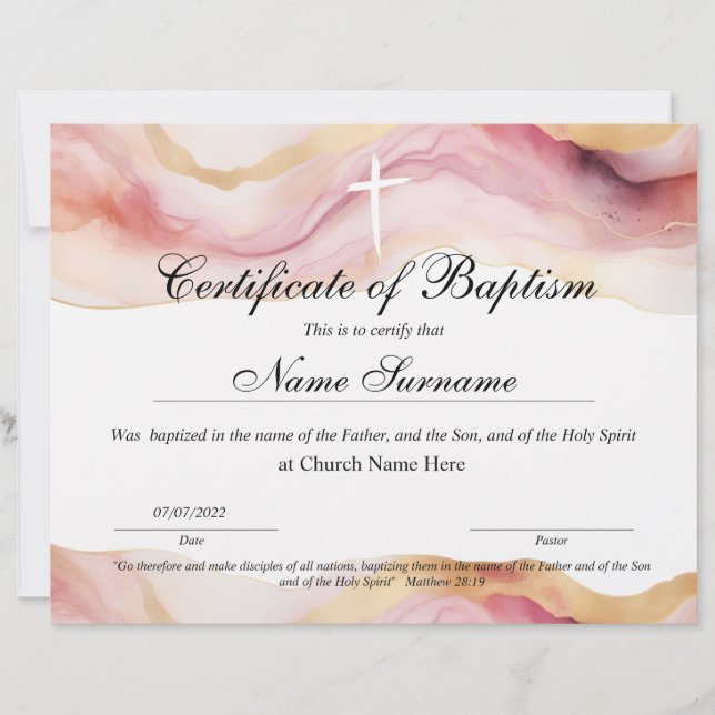 Certificate of Baptism, Baby Dedication (Front)