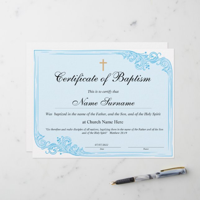 Certificate of Baptism, Baby Dedication (Front/Back In Situ)